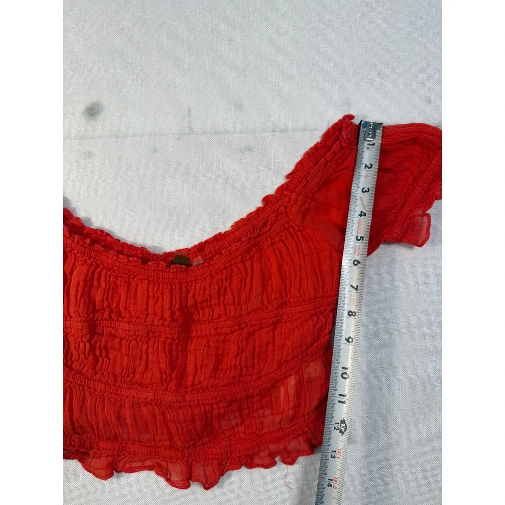Free People FP One Smocked Crop Top Red Cotton Ruffle Off Shoulder Small